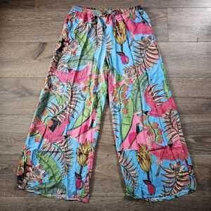 Rachel Roy Colorful Maximalist Tropical Crane Bird Floral Palazzo Pants